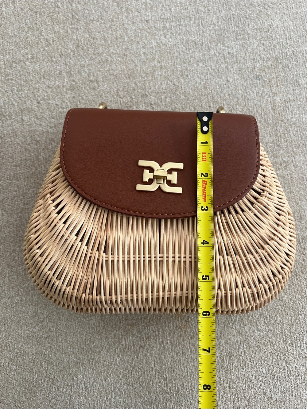 Sam Edelman Brown Leather & Natural Wicker Crossbody - Picture 2 of 6